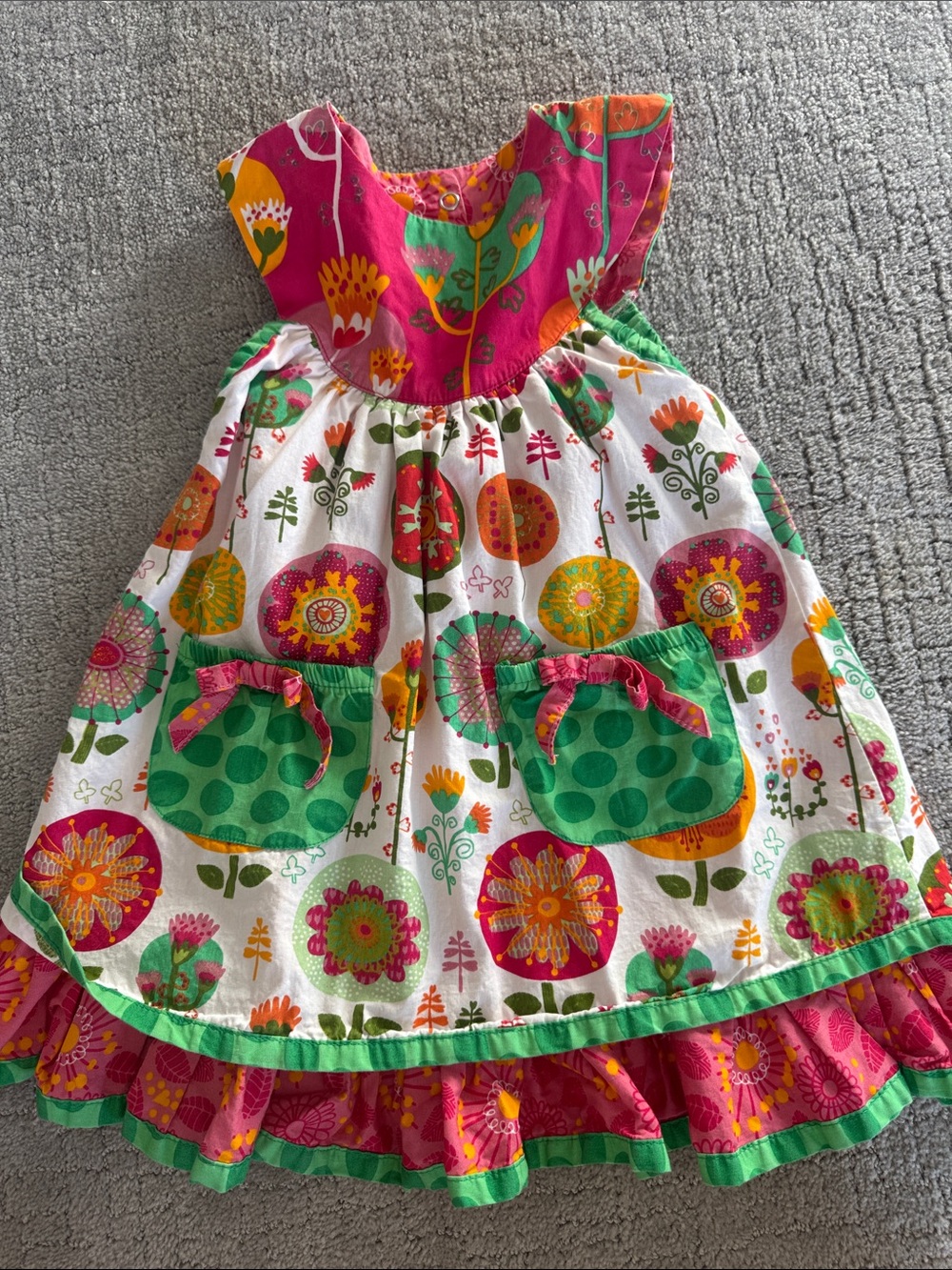 Jelly the Pug Girls Floral Pocket Summer Dress - Pink & Green